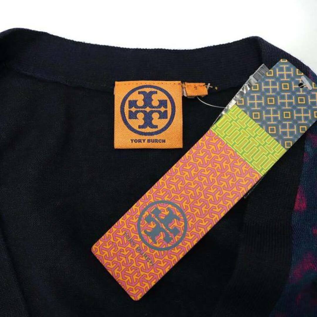 Tory Burch(トリーバーチ)のトリーバーチ 総柄ウールニットカーディガン 長袖 S 紺 緑 紫 レディースのトップス(カーディガン)の商品写真