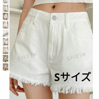 シーイン(SHEIN)のSHEIN  デニムショートパンツ　サイズ　ホワイト(デニム/ジーンズ)