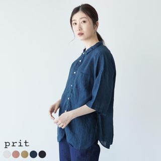 Plit - ★日本製 prit リネン 5分丈 ワイド ドロップショルダー シャツ ブラウス