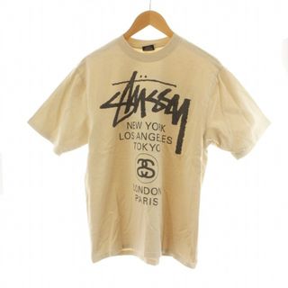 ステューシー(STUSSY)のSTUSSY ワールドツアー Tシャツ カットソー 半袖 ロゴ M ベージュ(Tシャツ/カットソー(半袖/袖なし))