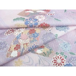 平和屋2■上質な小紋　吉祥流水扇面花蝶文　暈し染め　金彩　逸品　DAAB5487wb(着物)