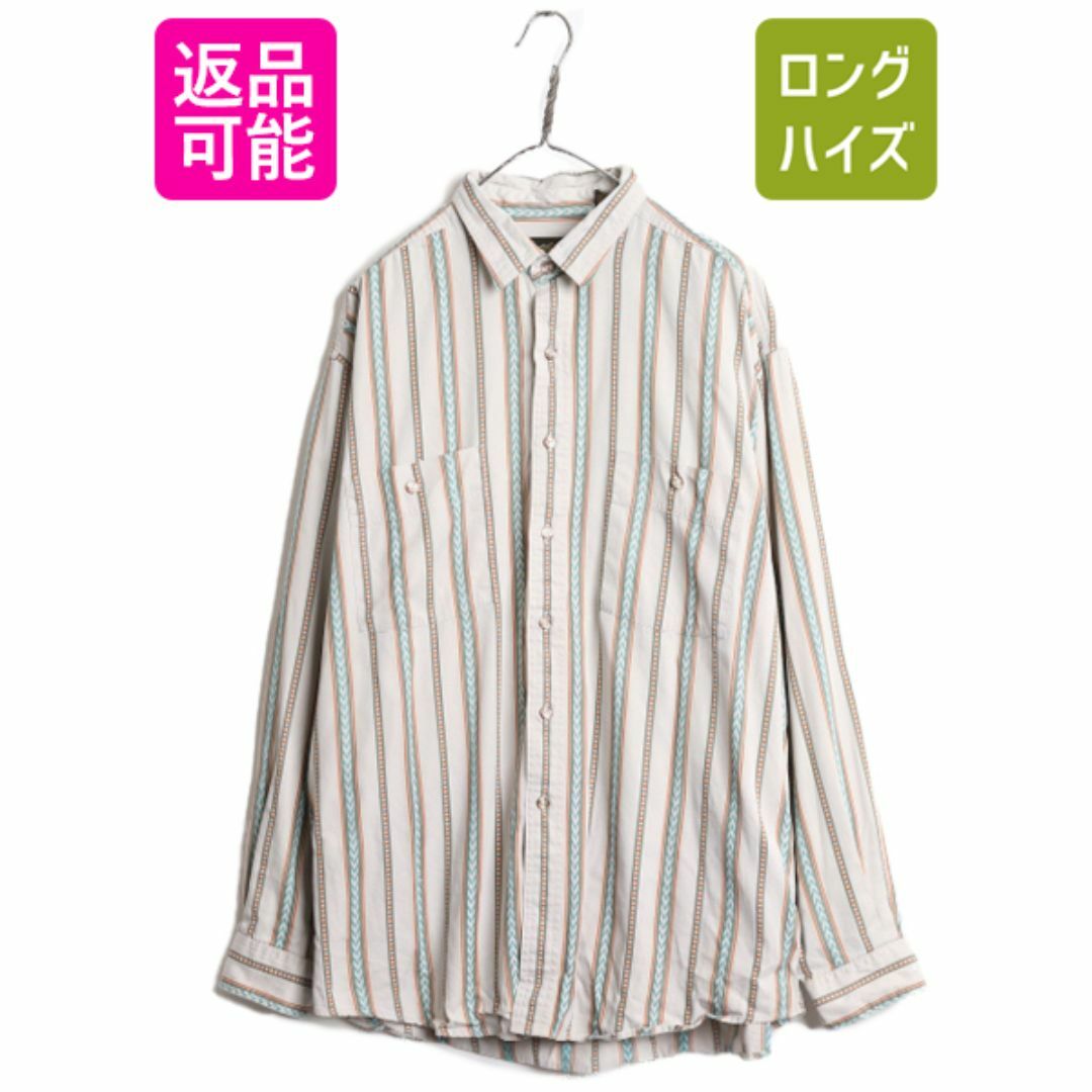 【 大感謝セール】 長袖 ストライプ エディーバウアー 90s シャツ 古着 XL メンズ 男性用
