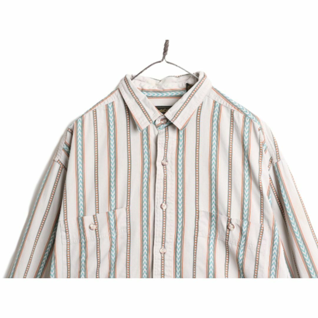 大特価 イラスト 長袖 ストライプ エディーバウアー 90s シャツ 古着 XL メンズ 男性用