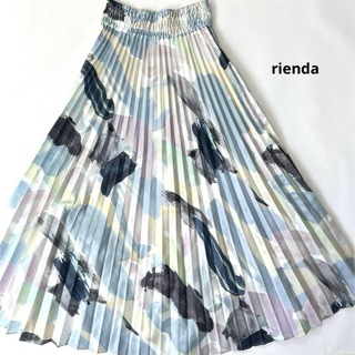 rienda - 【リエンダ】ペイント柄 サテン 光沢 プリーツ ロングスカート  F