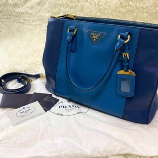 プラダ(PRADA)の【極美品】　ギャランティー　プラダ　サフィアーノ　ショルダーバッグ　2way 青(ハンドバッグ)