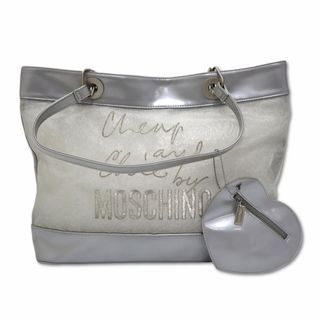 MOSCHINO - モスキーノ エナメル × メッシュ 肩掛け ビッグ トートバッグ シルバー