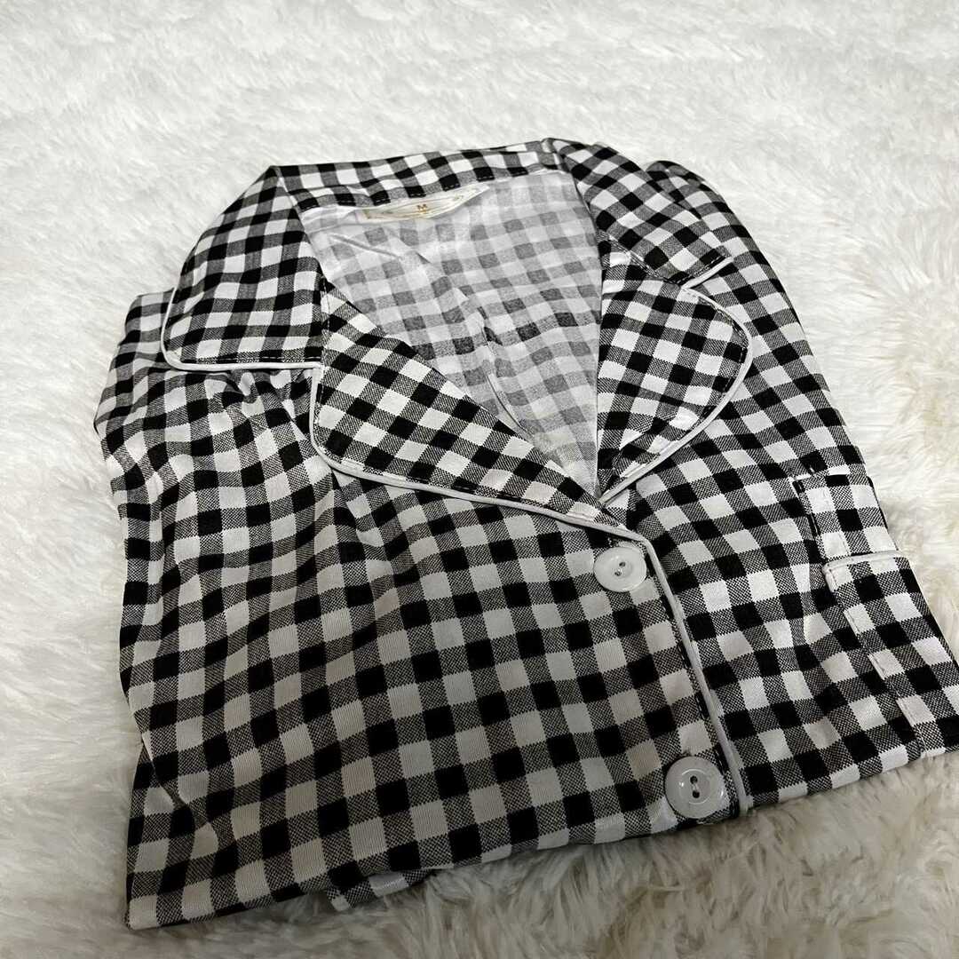 Mサイズ 半袖 パジャマ マタニティ ギンガムチェック 白黒 G459 レディースのルームウェア/パジャマ(ルームウェア)の商品写真