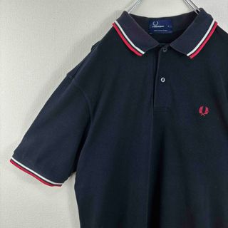 フレッドペリー(FRED PERRY)の人気　フレッドペリー　ポロシャツ　半袖　M12 L ネイビー　赤白　古着(ポロシャツ)