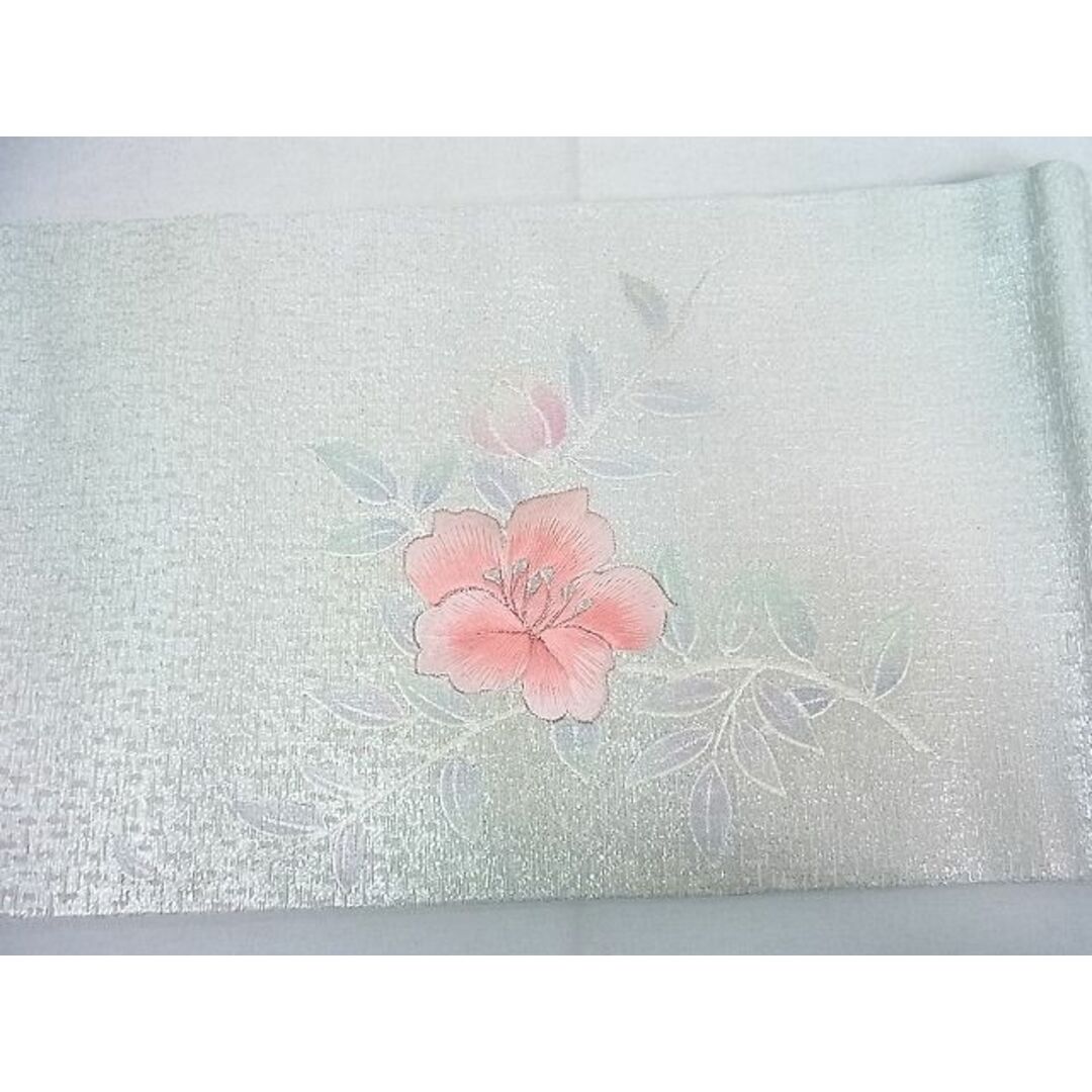 平和屋2■九寸名古屋帯　刺繍　草花文　銀彩　逸品　DAAA7278sf レディースの水着/浴衣(帯)の商品写真