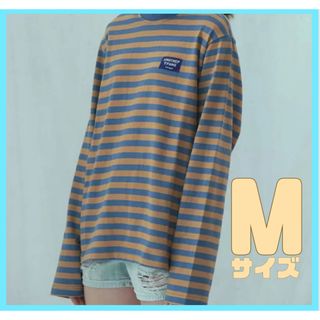 ロングTシャツ M オーバーサイズ シンプル カジュアル ボーダー 着回し 通学(シャツ/ブラウス(長袖/七分))