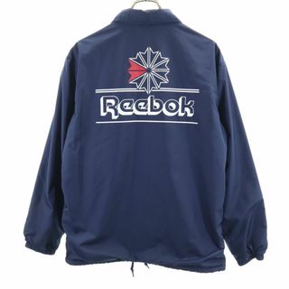 Reebok - リーボック バックプリント トレーニング 長袖 コーチジャケット L ネイビー Reebok フロントボタン 裏トリコット メンズ 古着 【240419】