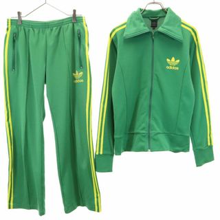 アディダス(adidas)のアディダス トレフォイルロゴ 長袖 トレーニングジャージ 上下 セットアップ M グリーン adidas フロントジップ メンズ 古着 【240419】(トレーニング用品)