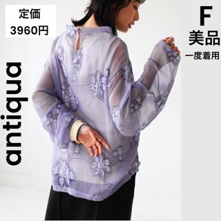 antiqua - 【antiqua】アンティカ 楊柳シアートップス  トップス 長袖 シアー 刺繍