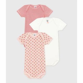 プチバトー(PETIT BATEAU)の新品未使用　プチバトー　18m 半袖ボディ3枚組　ピンクバラ(ロンパース)