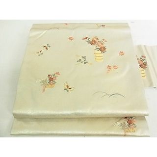 平和屋2■九寸名古屋帯　総刺繍　花蝶文　金糸　引箔　逸品　DAAA3356rt(帯)