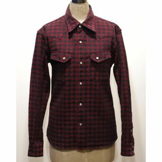 R.J.B　アールジェービー　HOUNDSTOOTH NEL L/S SHIRT　３８　REDｘBLACK　補修有り　NS109L