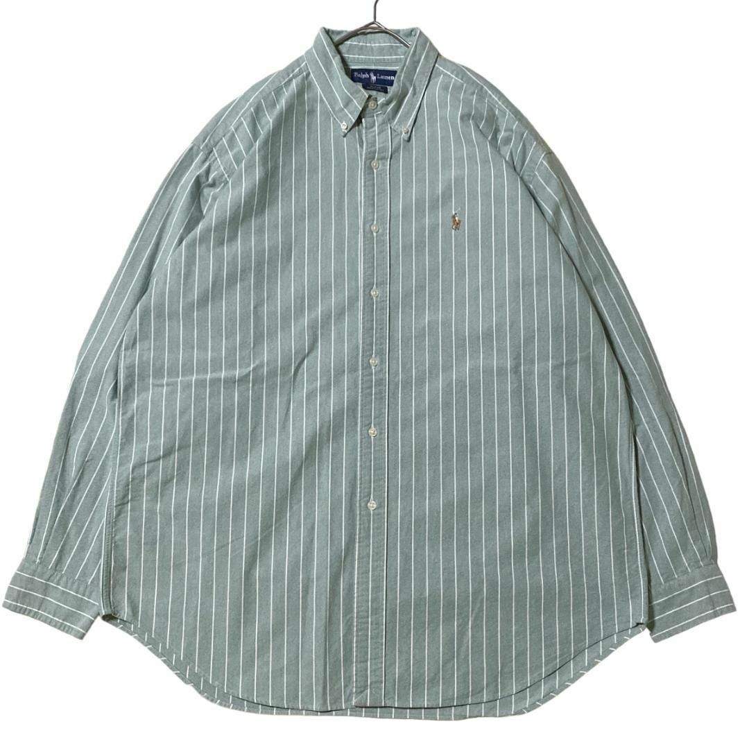 Ralph Lauren(ラルフローレン)のラルフローレン BD長袖シャツ 緑白ストライプ ポニー刺繍 b14① メンズのトップス(シャツ)の商品写真