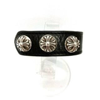 クロムハーツ(Chrome Hearts)の★CHROME HEARTS クロムハーツ 3BTN 2SNP クロスボール3ボタン2スナップ レザーブレスレット バングル シルバー×ブラック(バングル/リストバンド)