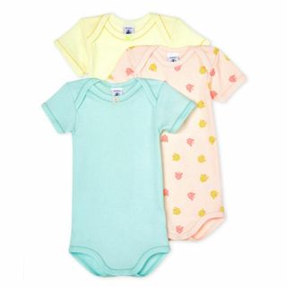 プチバトー(PETIT BATEAU)の新品未使用  プチバトー  18m 半袖ボディ  3枚組  パステルカラー(ロンパース)