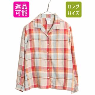 ペンドルトン(PENDLETON)のデッドストック ペンドルトン オープンカラー 長袖 シャツ レディース XL 新品 PENDLETON  100% リネン チェック ループ留め 開襟 ボックス(シャツ/ブラウス(長袖/七分))