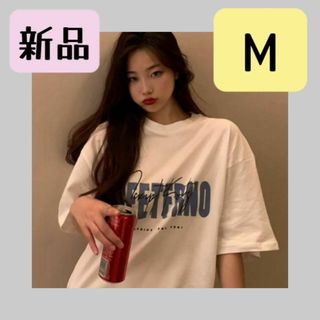 韓国風 ロゴ on ロゴTシャツ 白 M ユニセックス(Tシャツ(半袖/袖なし))