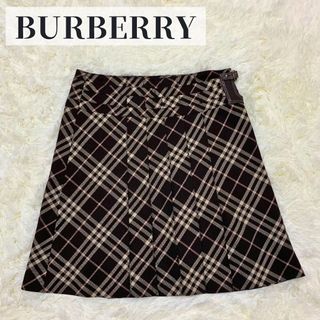 バーバリーブルーレーベル(BURBERRY BLUE LABEL)の【美品】 バーバリー スカート ノバチェック ひだ  ひざ丈 レザー プリーツ(ひざ丈スカート)