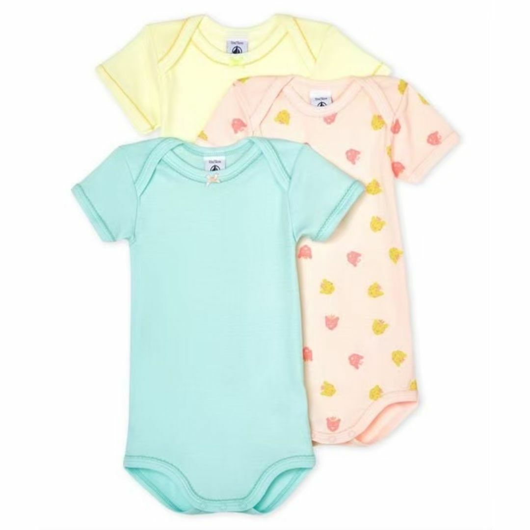 PETIT BATEAU(プチバトー)の新品未使用  プチバトー  12m 半袖ボディ  3枚組  パステルカラー キッズ/ベビー/マタニティのベビー服(~85cm)(ロンパース)の商品写真