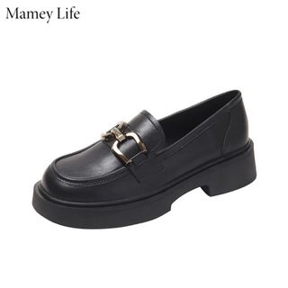 Mamey Life 本革厚底靴、女性、春秋、新モデル、レトロ、イギリス風(ローファー/革靴)