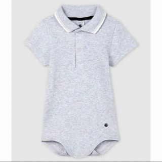 プチバトー(PETIT BATEAU)の新品未使用  プチバトー  12m ポロ半袖ボディ  グレー(ロンパース)