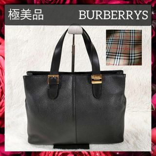 バーバリー(BURBERRY)の極美品 バーバリーズ トートバッグ ハンドバッグ レザー ブラック レディース(トートバッグ)