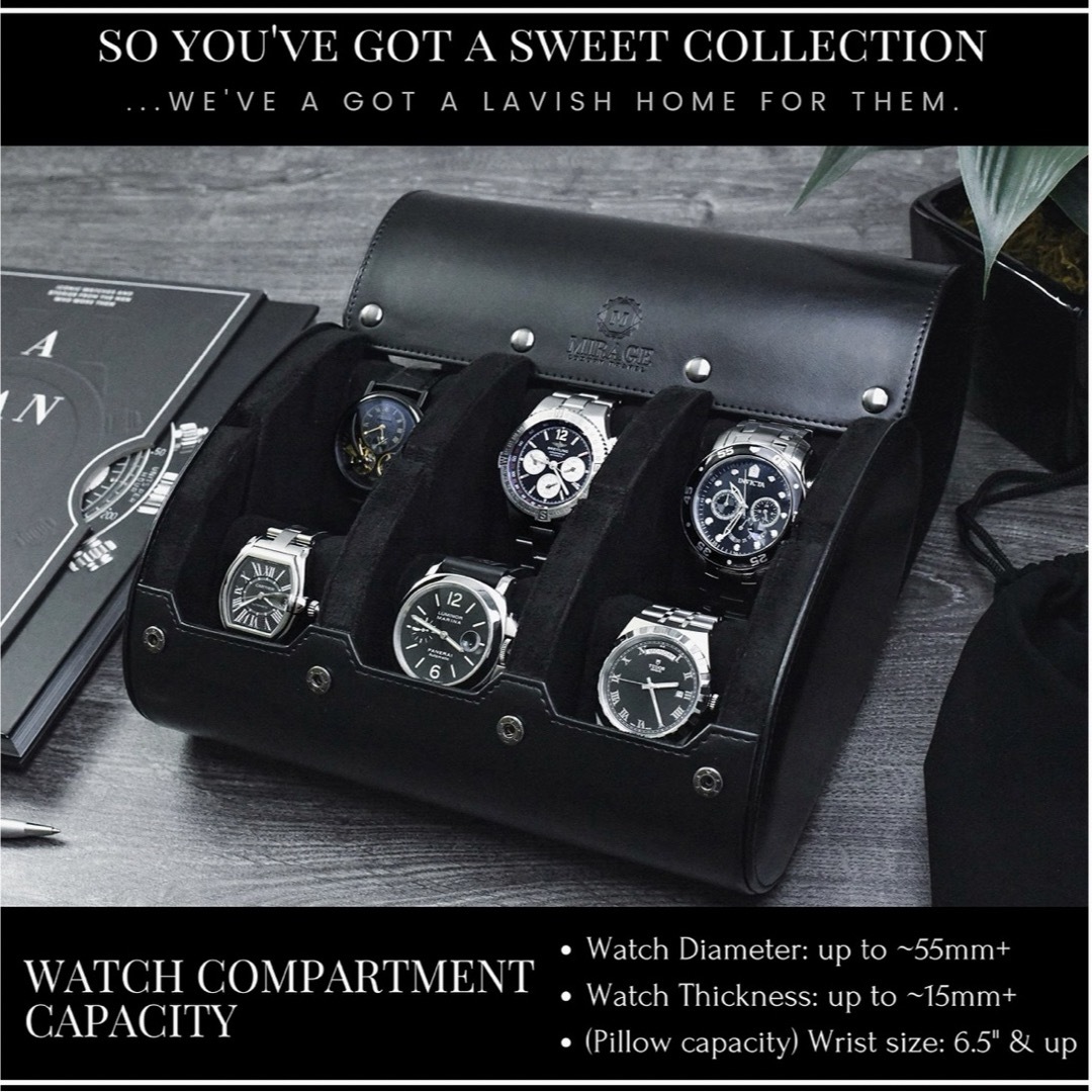 腕時計ケース メンズ レザーケース コレクション スーパーブラック 6本収納 メンズの時計(その他)の商品写真