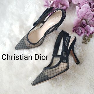 Christian Dior リボン付き シースルーパンプス ブラック34ハーフ