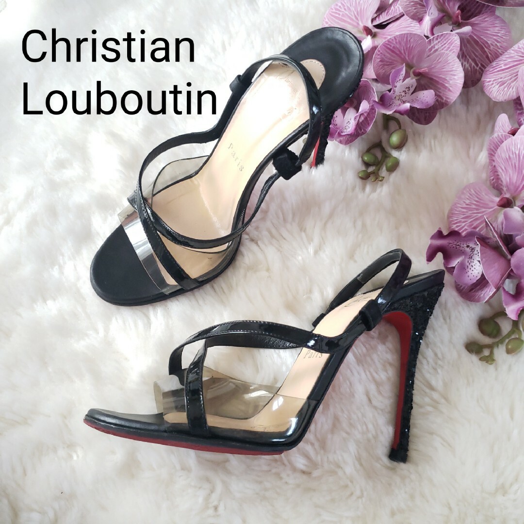 Christian Louboutin(クリスチャンルブタン)のChristian Louboutinエナメル クリアー ラメヒールサンダル37 レディースの靴/シューズ(ハイヒール/パンプス)の商品写真