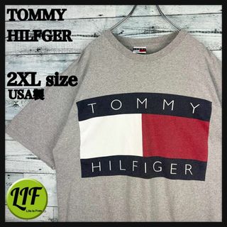 トミーヒルフィガー(TOMMY HILFIGER)のトミーヒルフィガー US古着 ビッグロゴプリント 半袖 Tシャツ グレー XXL(Tシャツ/カットソー(半袖/袖なし))