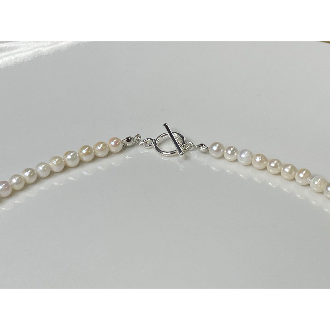 ベビーあこや真珠ネックレス　5㎜前後珠　マンテルスクラプ43.5㎝ ハンドメイドのアクセサリー(ネックレス)の商品写真
