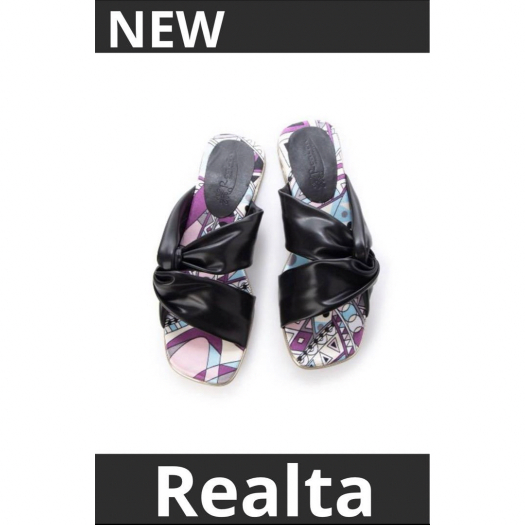 REALTA(レアルタ)の1290 新品　Realta ねじりスカーフベルト　フラットサンダル　ブラック レディースの靴/シューズ(サンダル)の商品写真