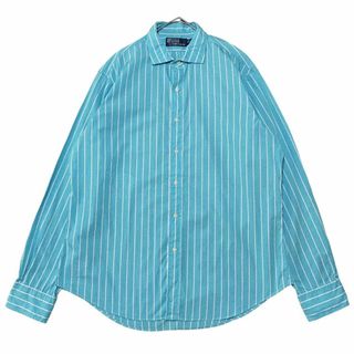 ポロラルフローレン(POLO RALPH LAUREN)の春秋 ポロラルフローレン 長袖シャツ 水色×白ストライプ US古着 b32①(シャツ)