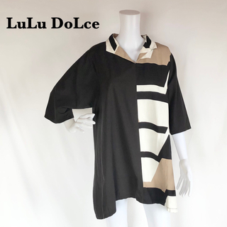【LuLu DoLce】オーバーサイズシャツワンピース　チュニック　五分袖　麻混(チュニック)
