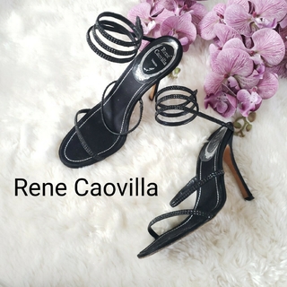 レネカオヴィラ(RENE CAOVILLA)のRene Caovilla7 ストーンベルト サンダル ブラック 37サイズ(ハイヒール/パンプス)