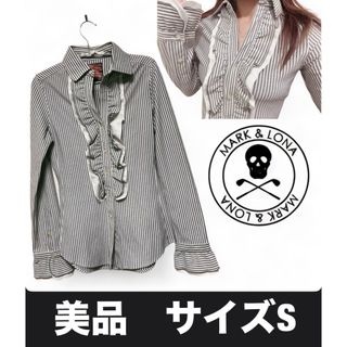 マークアンドロナ(MARK&LONA)の美品　マークアンドロナ　長袖　シャツ　ストライプ　フリルデザイン　ゴルフウェア(ウエア)