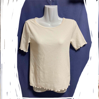 レディース　リブ地半袖Tシャツ　オフホワ　M(Tシャツ(半袖/袖なし))