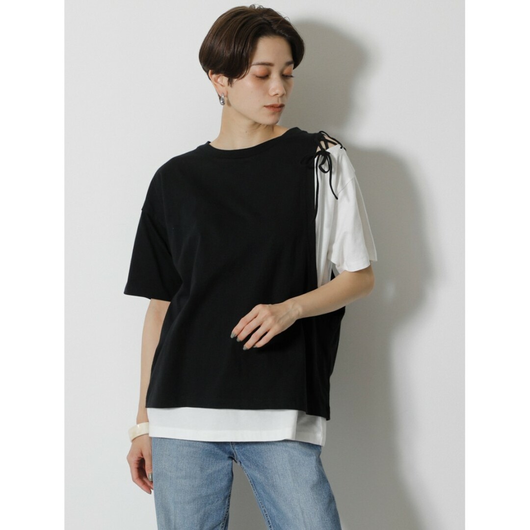 AZUL by moussy(アズールバイマウジー)の【美品】AZUL　レースアップレイヤートップスＭサイズ 春夏ニット　人気 レディースのトップス(カットソー(半袖/袖なし))の商品写真