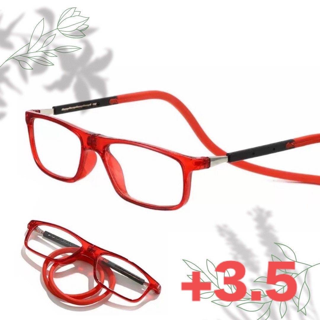 老眼鏡 シニアグラス 置き忘れ無し 磁石着脱 形状記憶ロープ式 赤 +3.5 レディースのファッション小物(サングラス/メガネ)の商品写真