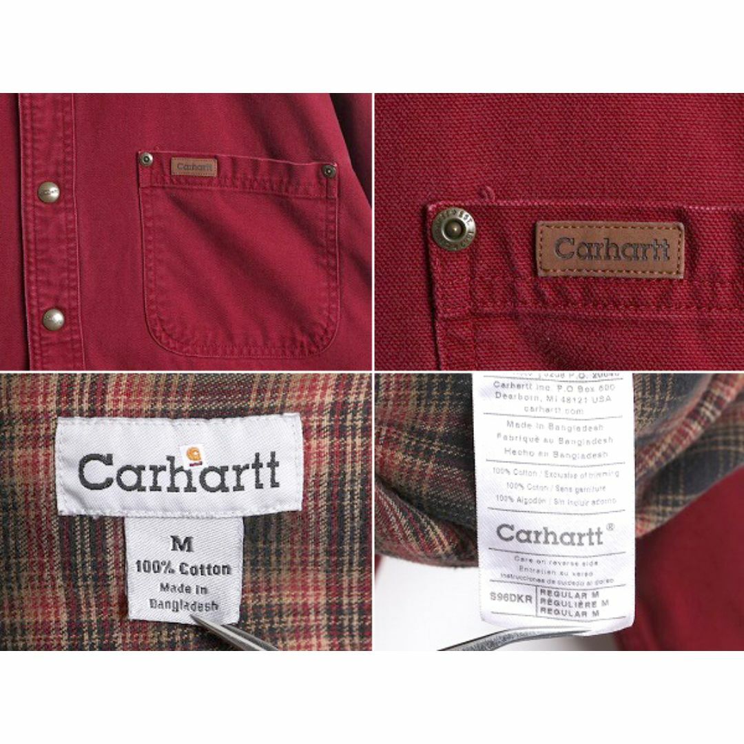 US企画 カーハート コットン キャンバス シャツ ジャケット メンズ M / CARHARTT ワーク ダック チェック ライナー付き 長袖シャツ エンジ メンズのジャケット/アウター(ブルゾン)の商品写真