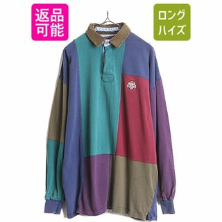 ラルフローレン(Ralph Lauren)の80s チャップス ラルフローレン クレイジー パターン 長袖 ラガーシャツ メンズ XL / 古着 80年代 ヴィンテージ CHAPS ポロ ラグビーシャツ(シャツ)