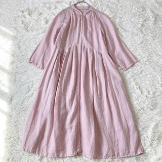 nest Robe - ネストローブ　リネンYネックドレス　ワンピース　ゆったり　F ピンク　桜色