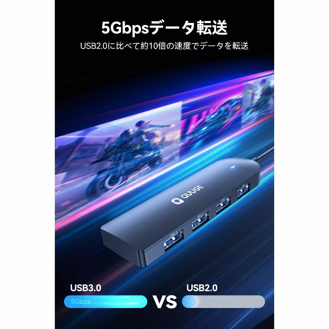 QUUGE USB-Cハブ 4ポート USB3.0 スリム型 5Gbps高速転送 スマホ/家電/カメラのPC/タブレット(PC周辺機器)の商品写真