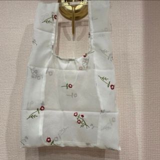 ⭐︎B-18 アネモネ刺繍シースルーエコバッグ　1枚　オーガンジートートバッグ　(エコバッグ)