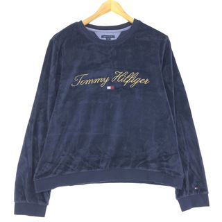 古着 トミーヒルフィガー TOMMY HILFIGER ベロア ロゴスウェットシャツ トレーナー メンズL /eaa436774