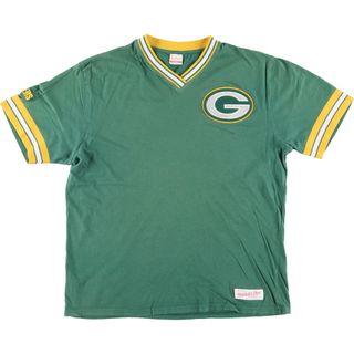 古着 MITCHELL & NESS NFL GREEN BAY PACKERS グリーンベイパッカーズ Vネック ロゴTシャツ メンズL  /eaa440564(Tシャツ/カットソー(半袖/袖なし))